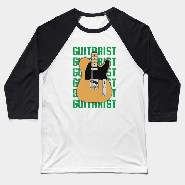 Guitarist Repeated Text T-Style Electric Guitar Body Baseball T-Shirt by nightsworthy